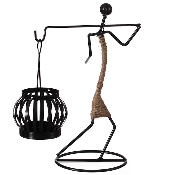 Wire Figure Candle Holder Tea Light Lantern Tabletop Centerpiece Candle Stand, Back Carry